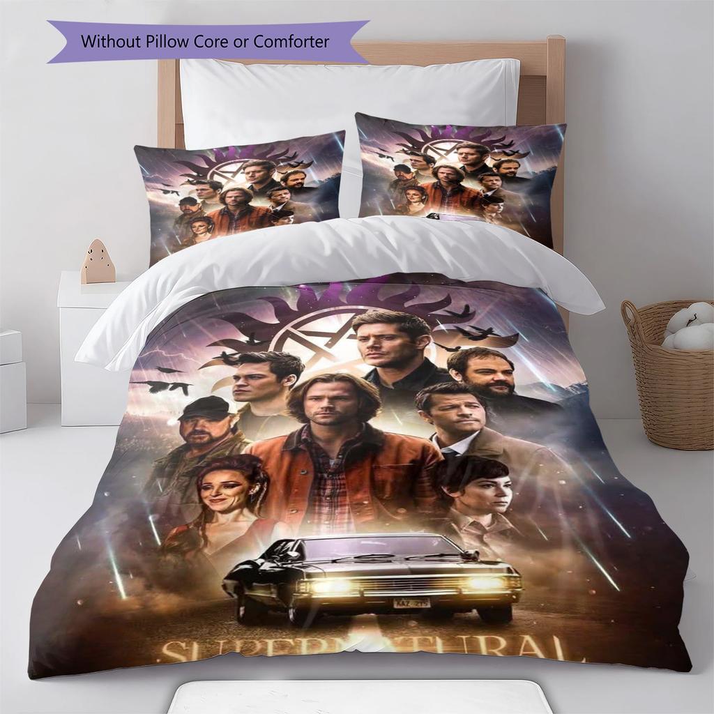 Supernatural Pattern Bedding Set Quilt Cover Pillowcase Home Decor Gift (1 * Duvet Cover + 2 * Pillowcase, Without Core)