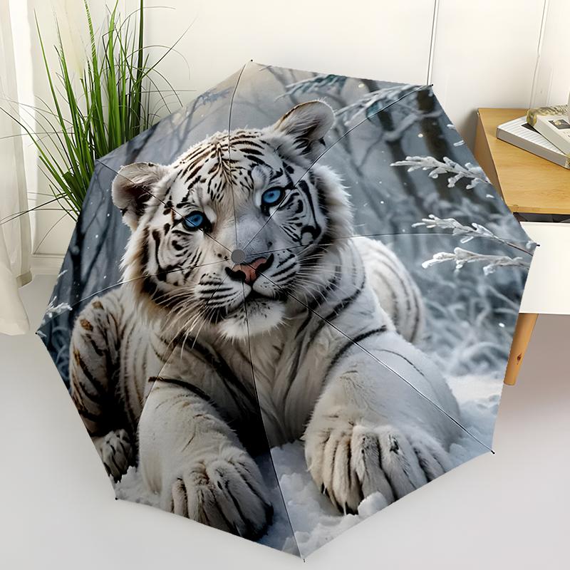 Yin Yang Tigers Folding Umbrella Fashion Auto-Open Design 8 Iron Ribs Plastic Handle Foldable Sunshade Perfect Christmas Gifts