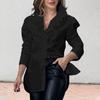 Trim Large Size Long Single Sleeve Shirt Neck Tops Ruffle Stitching Breasted Solid Color Office Blouse Casual