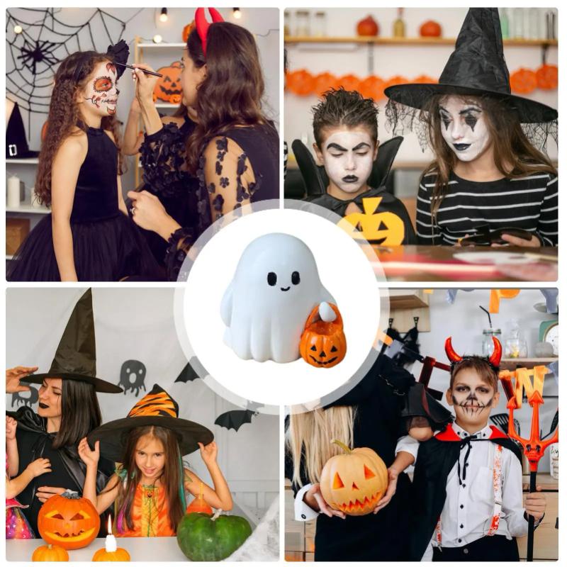 Ghost Pumpkin Figurine Halloween Miniature Figurines Mini Lovely Cartoon Pumpkin Ghost Ornaments Home Office Desk Decor