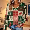 Women's V-Neck Long Sleeve Christmas Print Lightweight Blouse for Spring and Summer
