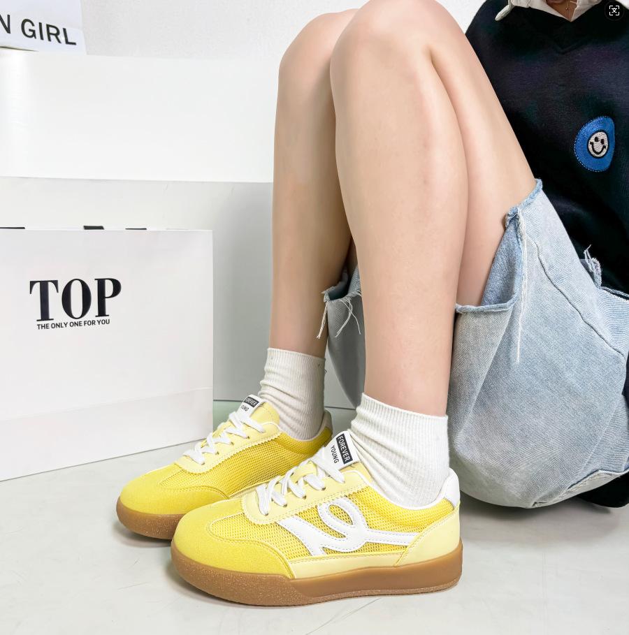 

Women Shoes 2026 Spring New Fashion Breathable Mesh Non Slip Platform Sneakers Comfortable Lace-up Height Increase Casual Shoes 35 жёлтый