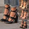 Dress Boots For Women Low Heel Knee High Bandage Women'S Round Fashion Shoes Heel Hollow Toe High Chunky Out Zapatos De Mujer