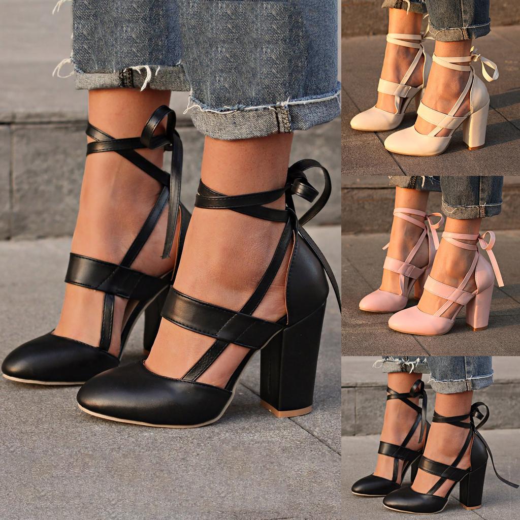 Dress Boots For Women Low Heel Knee High Bandage Women'S Round Fashion Shoes Heel Hollow Toe High Chunky Out Zapatos De Mujer
