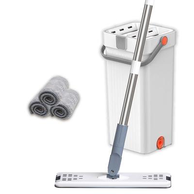 GOLDWANGWANG Mikrošķiedras grīdas mitrā sausā plakana mopa uzlikas cietkoksnei un laminātam mops un spainis ar izgriešanas funkciju ar hidroizolāciju un 4 nomaiņas lupatām mops, &