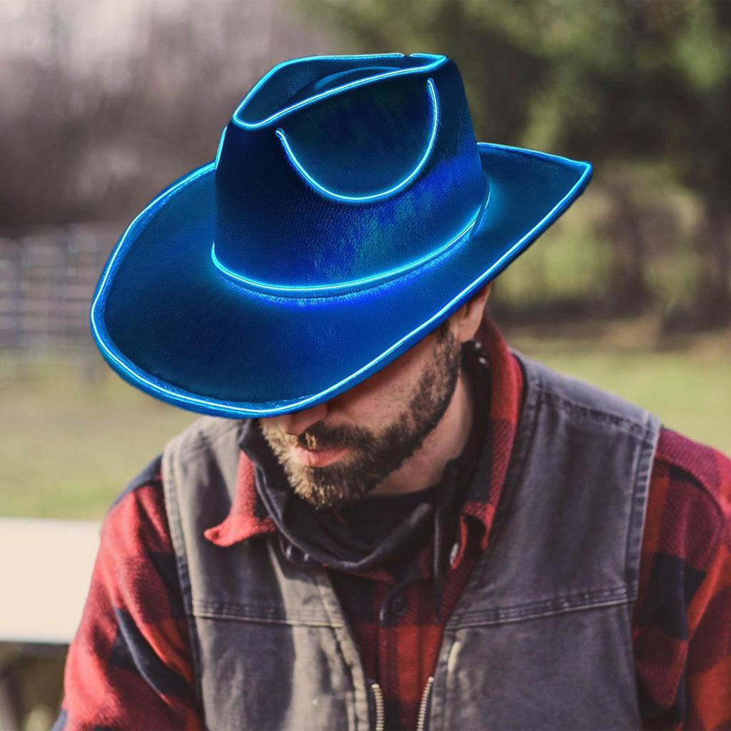Glow in The Dark Cowboy Hat Cowgirl Hat Party Headwear Cowboy Hat LED Hat Dress up Battery Operated Party Cowboy Hats Sparkly