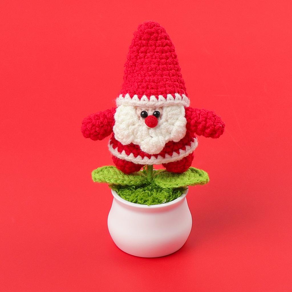 Creative Handmade Knitted Santa Claus Doll Potted Christmas Gift Cute Wool Crochet Santa Claus Potted Christmas Home Decoration