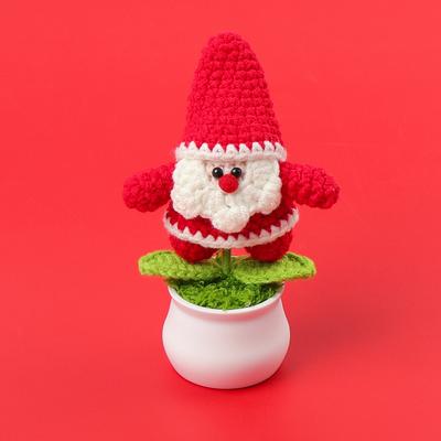 Kreativer Häkel-Weihnachtsmann im Topf Weihnachts-Wohndekoration Handgefertigte Wollgestrickte Weihnachtsmann-Puppe im Topf Weihnachts-Partygeschenke