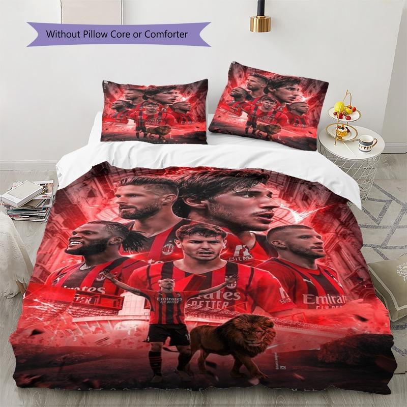 AC Milan Football Team Group Art Print 3‑Pieces Duvet Cover Set Soccer Bedding Without Pillow Core Comforter Sports Fan Bedroom Decor