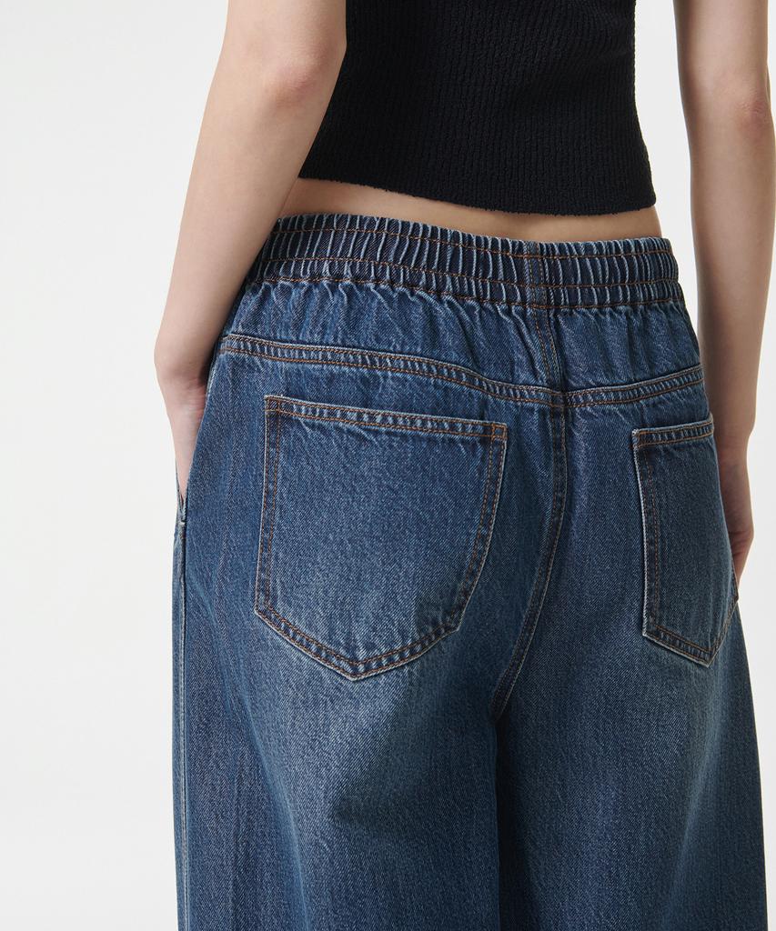MUSINSA STANDARD WOMAN Women'S Loose Trapeze Elastic Waist Denim Pants [Medium Indigo]