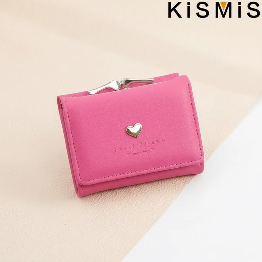 

Female Tri-fold Wallet Korean Fashion Small Coin Purse Love Design Stylish Ladies Card Holder Wallet Яскраво-рожевий