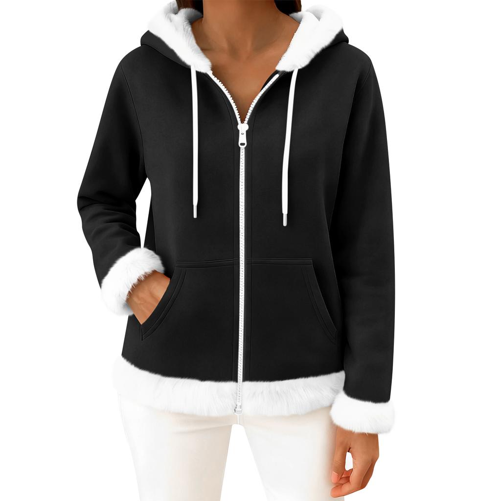 Moteriškas kasdienis madingas ilgomis rankovėmis užsegamas vilnos kardiganas su gobtuvu