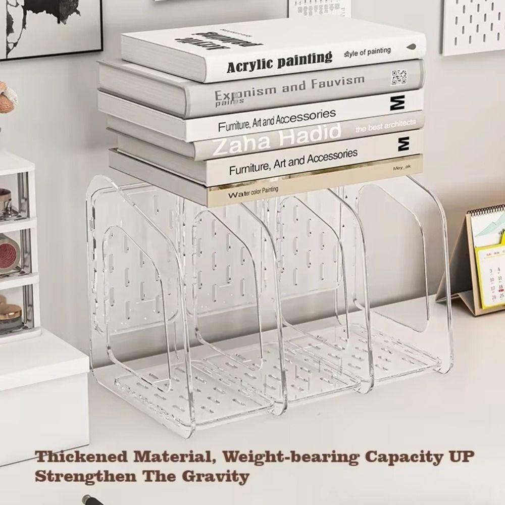 3-Section Transparent Book Stand Acrylic Stationery Shelf Magazine Rack Document Organization