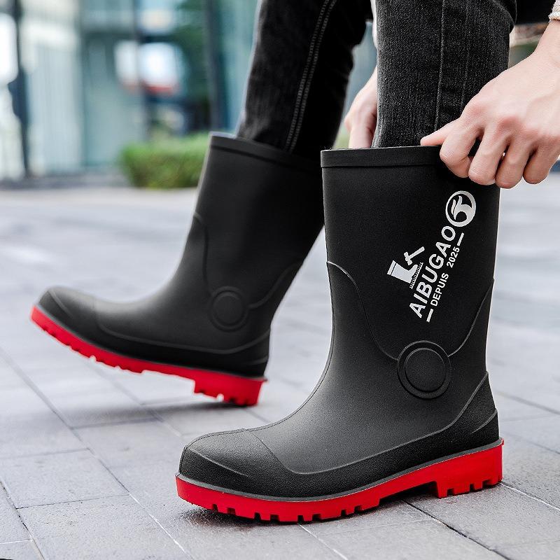 Smash-proof and Stab-proof Labor Protection Rain Shoes Medium Tube Men-large Size Rain Boots Steel Head Steel Sole Safety Labor Protection Water Shoes