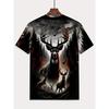 Men's Deer Print T-shirt Sports Short Sleeved Crew Neck T-shirt for Summer Outdoor Fitness Workout Men's Clothing