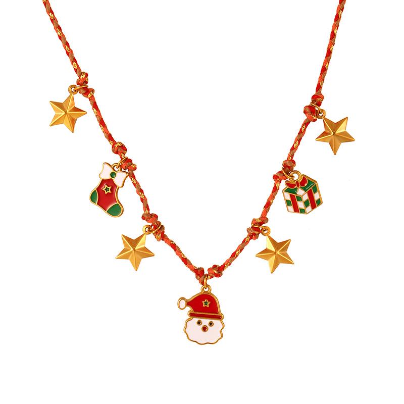 Christmas Series Elk Santa Claus Necklace - Red Sock Titanium Steel with Drip Oil