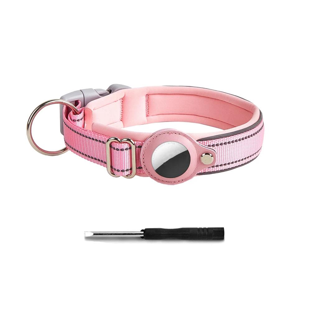 

(NO AirTag)Reflective AirTag Dog Collar, Heavy Duty Dog Collar with Adjustable AirTag Holder Case Accessories for XL рожевий