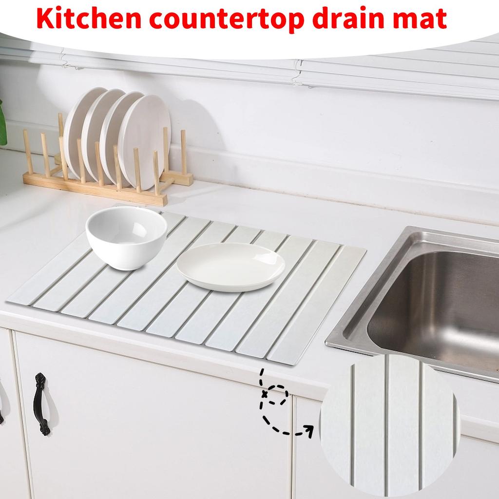 Abtropfmatte aus Stein für Küchenarbeitsplatte, 15 Zoll(L)×12in(W.) Geschirrtrockenmatte, Schnell Wasserabsorbierend, Umweltfreundliche Kieselgurmatte