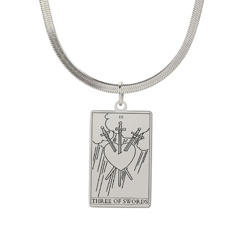 Tarot Cards Necklace for Women Stainless Steel Snake Chain Suit of Swords Traditional Tarot Art Minor Arcana Amulet Jewelry
