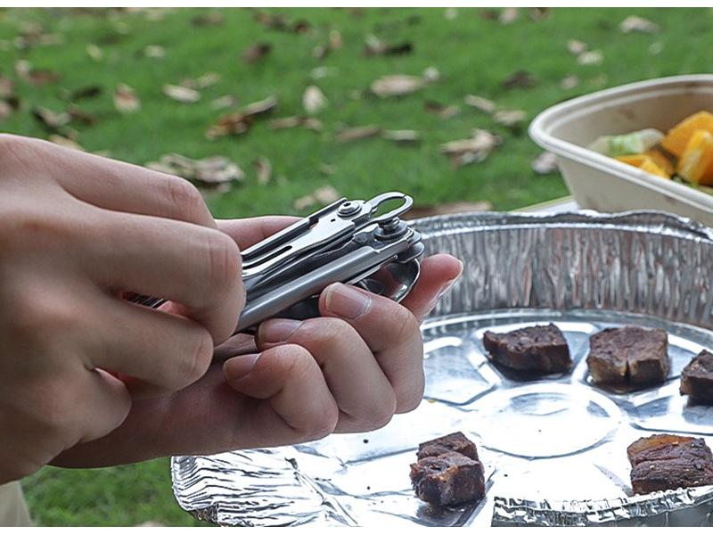 Portable Multifunctional Stainless Steel Folding Cutlery Set with Fork, Spoon, Knife, & Bottle Opener