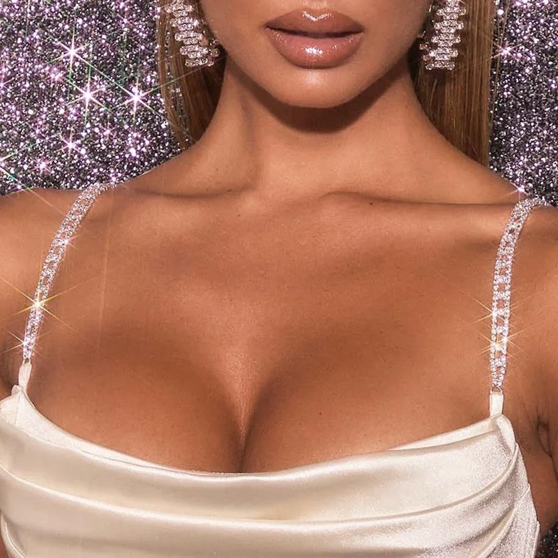 

2 шт., сексуальный двухрядный регулируемый плечевой ремень со стразами, невидимая цепочка на плечо