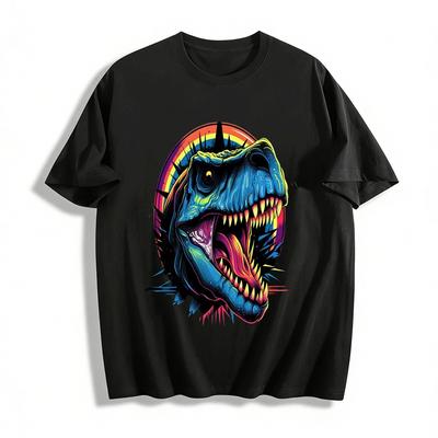 Vintage Neon T-Rex Print Cool Street Style Men's Casual T-Shirt Pure Cotton T-shirt