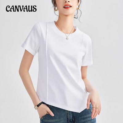 Top estivo da donna con maniche corte, colletto rotondo, tinta unita, dal design irregolare e nuovo
