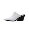 Kaky's New Cow Pasted Leather Pointed Wedge Heels High Heels Women's Shoes Large Slippers Wrapped Half Slippers Sheepskin Footpa