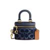Sac bandoulière Trail 12 avec fermeture éclair et logo sur l'épaule en jean et cuir de veau fin Mini sacs pour femmes Laiton Bleu CT097-B4BL