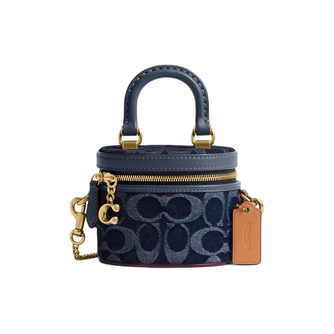

Сумка Coach Trail 12 на блискавці з логотипом, на плече, крос-боді, джинсова тканина та дрібна теляча шкіра, міні, жіноча, латунь, синій CT097-B4BL Basic Set (Bag+Dust Bag)