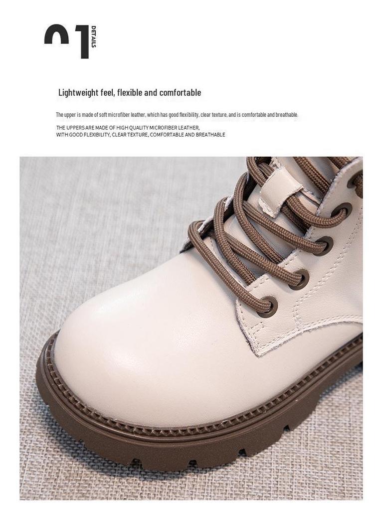 Autumn/Winter 2025 Girls' Leather British Style Non-slip Martin Boots for Kids - Princess Design