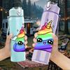 1PC Rainbow Unicorn Cartoon Pattern 750ml Color Plastic Sports Water Bottle Leakproof Flip Straw Lid Suitable for Sports Office Home Use