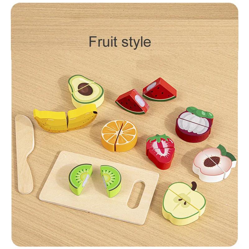 Simulation Kitchen Pretend Toy Wooden Classic Game Educational Toy For Gift Cutting Fruit Vegetable Food Set