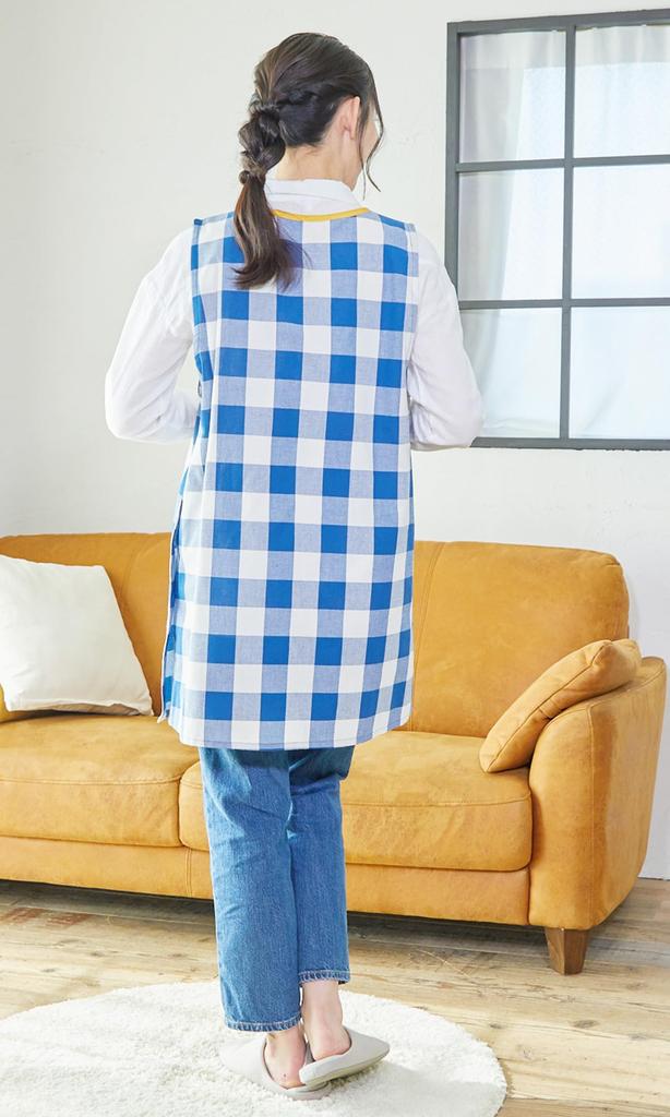 Atelier Momo & Momo Monchhichi Schürze, Seitenöffnung, Karomuster, Blau, Damen, M-L, MA43865-51