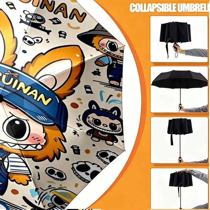 Custom Name Personalized Labubu Print Umbrella, Auto Open Close, 8‑Rib Sturdy Frame, Commute Camping Hiking Use, Birthday Gift