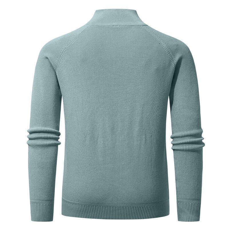 Men's Vertical Rib Knit Half-Zip Stand Collar Woolen Sweater