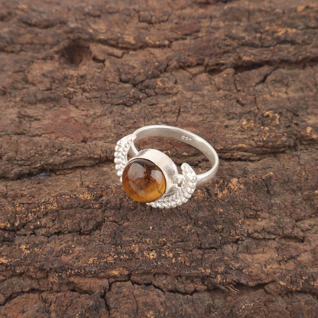 Round Yellow Tiger Eye Stone 925 Sterling Silver Promise Stackable Ring Jewelry RR-48-30