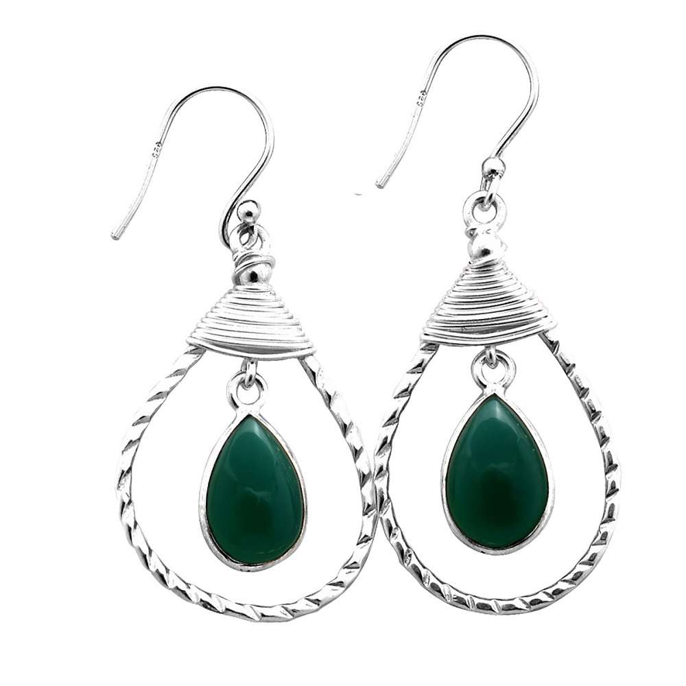 

Green Onyx Gemstone Earrings Solid 925 Sterling Silver Handmade Earrings Jewelry Gift For Women And Girls E-3231