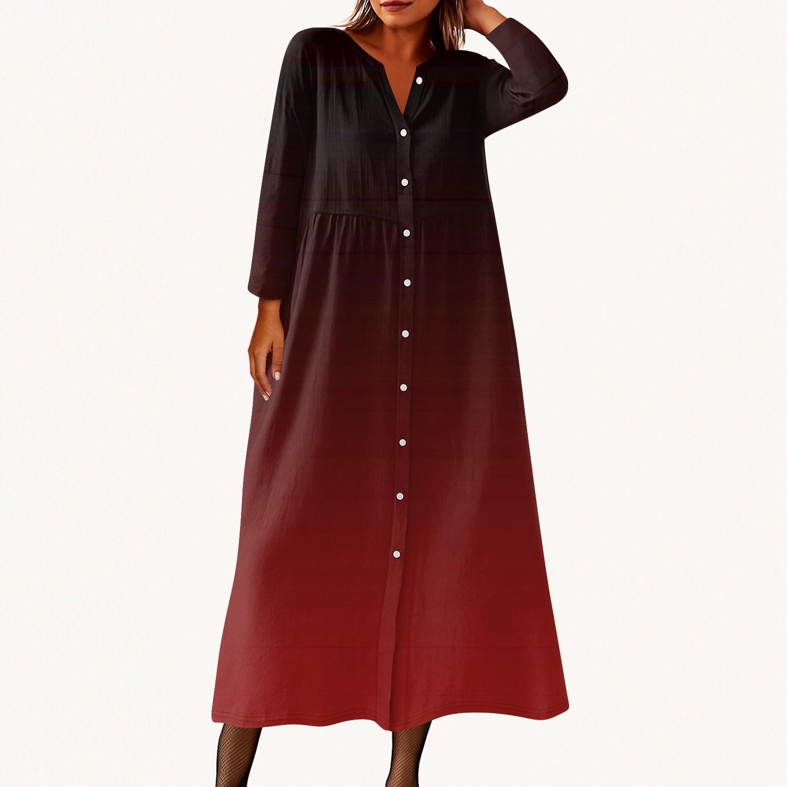 

Женское модное платье-рубашка свободного кроя с принтом, круглым вырезом и рукавами семь четвертей на пуговицах XXL винный