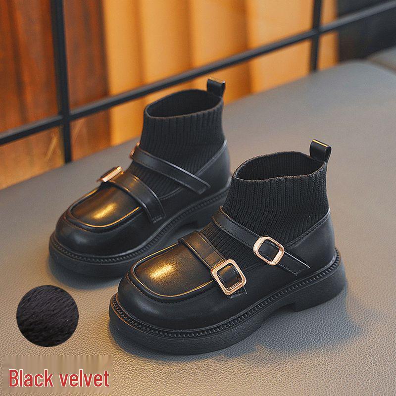 

Женские черные кожаные ботильоны с носками - Модные осенне-зимние сноубутсы Size 27 / 16.5cm