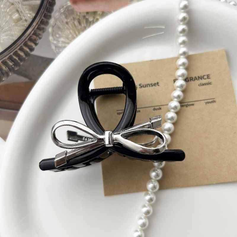 Korean Dongdaemun Alloy Bow Hair Clips - Sweet, Cool, Girly Temperament, High-End Feel, Medium Claw Hair Accessories