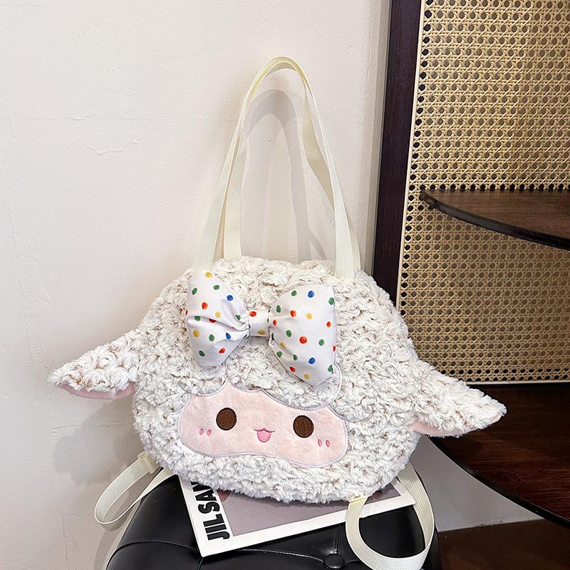 Large Capacity Cute Cartoon Lamb Wool Tote - Women's Autumn/Winter Japanese Backpack