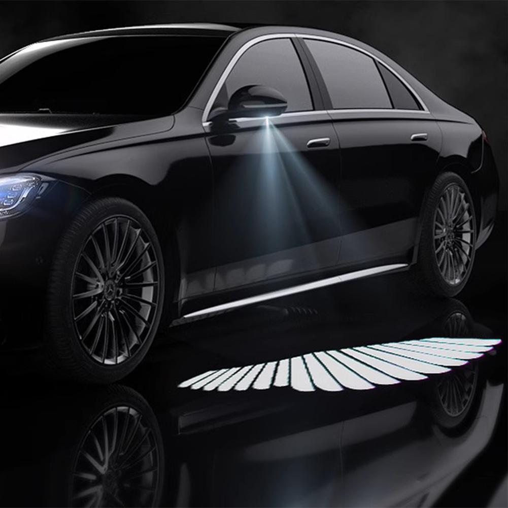 2Pcs Car Rearview Mirror Welcome Angel Wings Light Dynamic Carpet Light Ambient Light Decorative Atmosphere Light