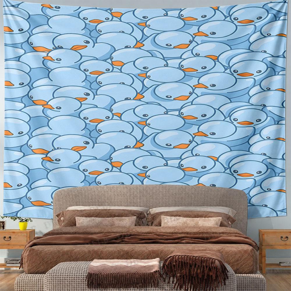 Adorable Blue Cartoon Ducks Pattern Pattern Wall Hanging Tapestry Decorative Tapestry Home Decor for Bedroom and Living Room