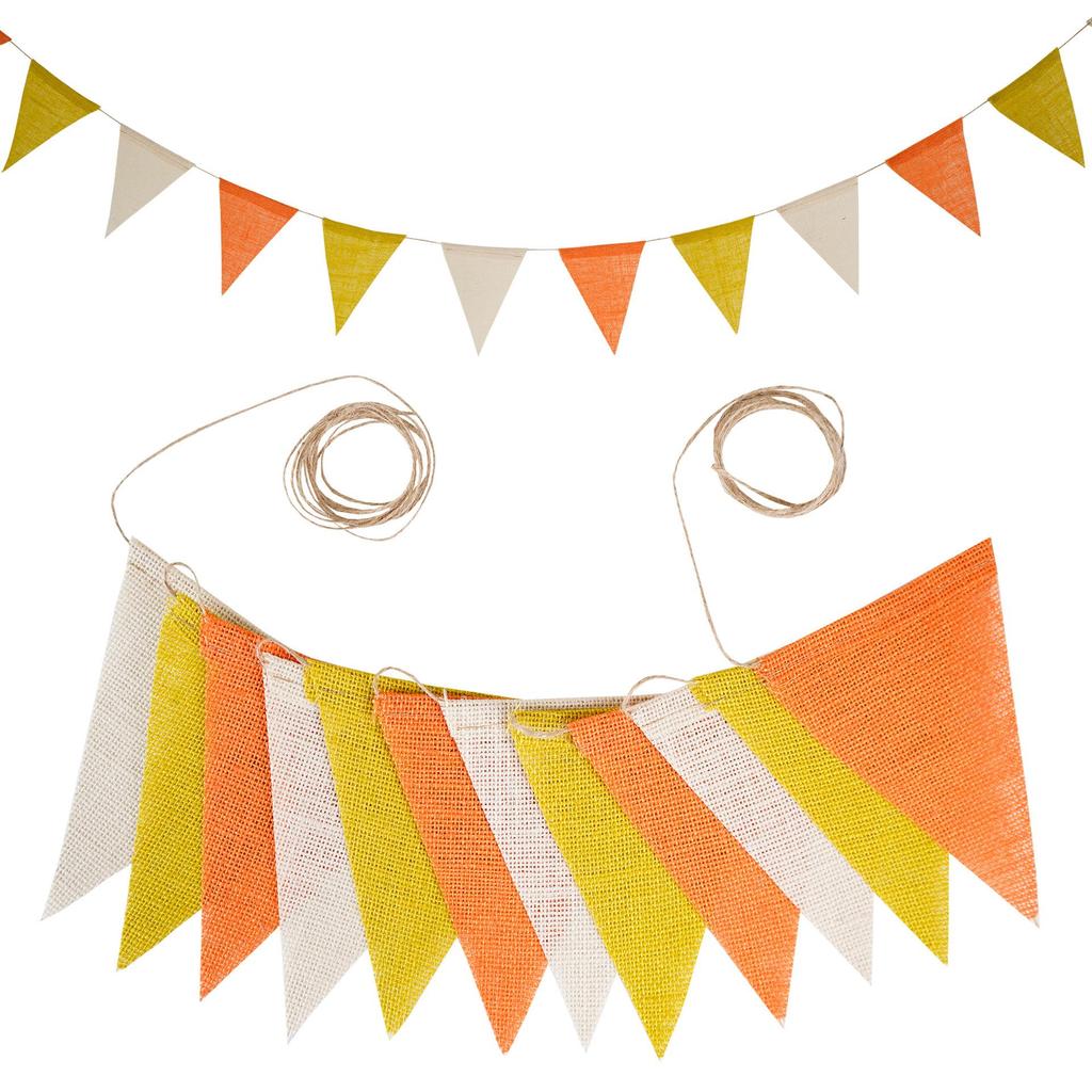 12 Gradient Yellow Linen Pennant Flags - Western Style Wedding & Birthday Decorations