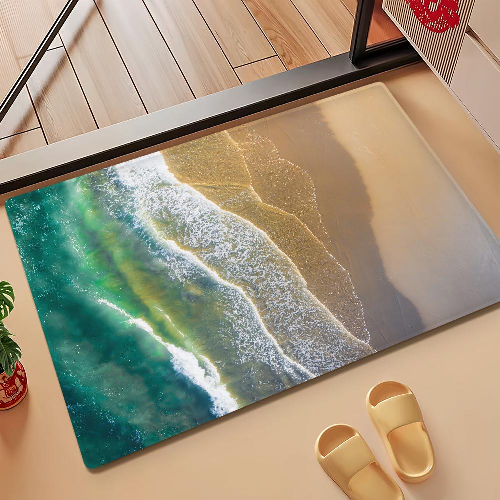 Ocean Spring Beach Wave Summer Door Mat Bath Microfiber Decorative Versatile Flannel Floor Mat Quick Dry Absorbent Non-slip Sole