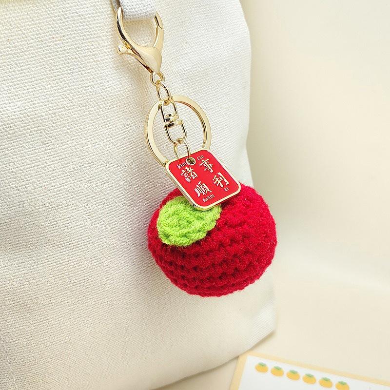 Handmade Crochet Fruit Keychain: Persimmon & Apple Pendant Souvenir Gift