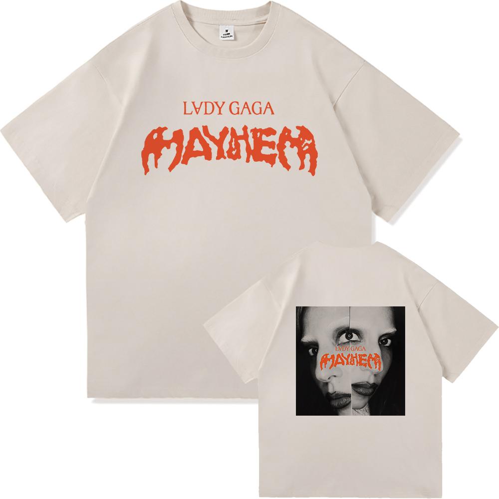Lady Gaga Mayhem Tshirt 2025 New Album Fashion Men Summer Retro Harajuku High Quality Clothes Cotton Fan Tshirt