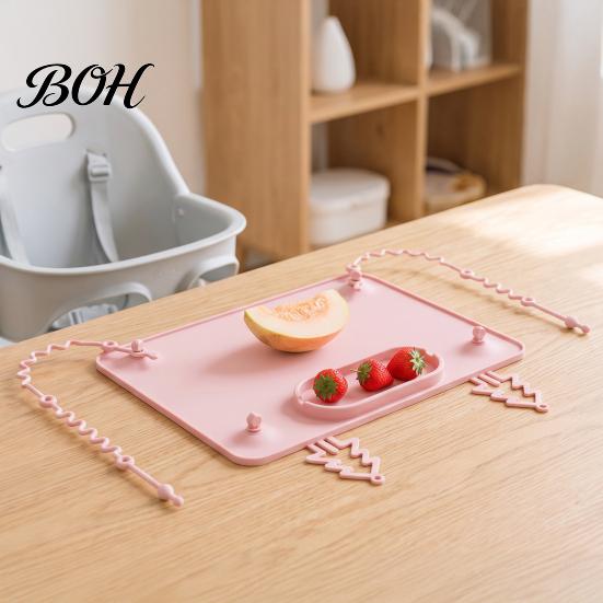 Baby Mealtime Mats Silicone Placemat with Suction Cup, Toddlers Eating Food Mat Kids Placemats Anti-fall Rope, Foldable Multi-functional Activity Pad