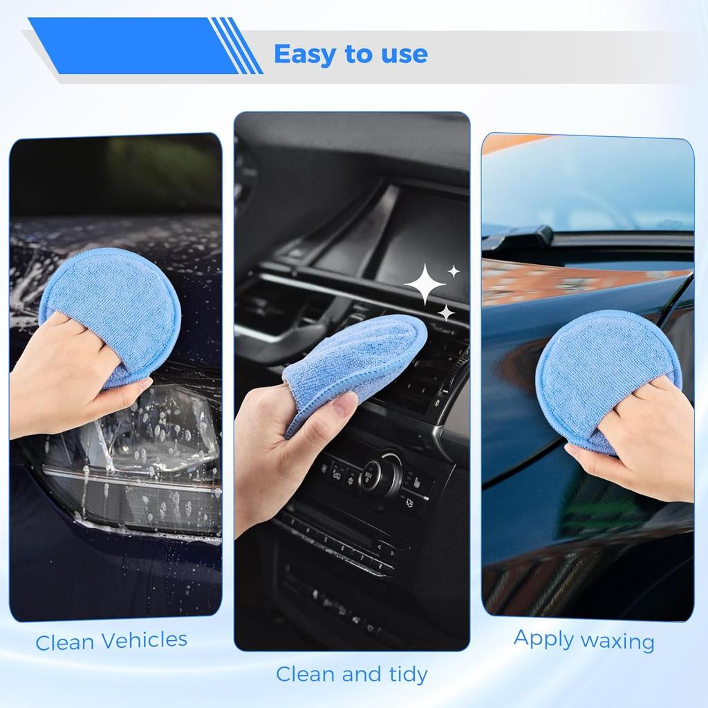 6PCS 5 Inch Car Polishing Pads Microfiber Wax Applicator Buffing Sponge Foam Detailing Finger Pocket Auto Cleaning Waxing Tool